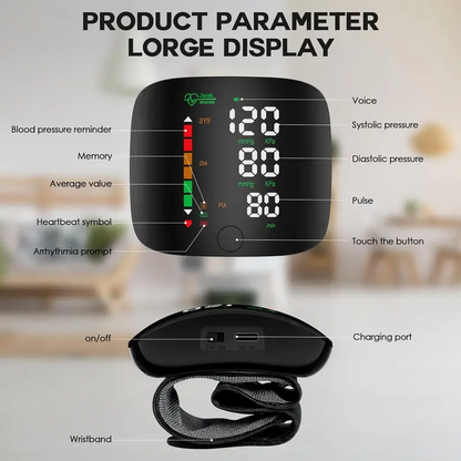 Final 3 Hours: 70%OFF🔥Wrist Blood Pressure Monitor – LED Touch Screen & Adjustable Fit